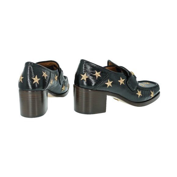 Gucci Horsebit Embroidered Stars Leather Mid Heel Loafers - Picture 4 of 8